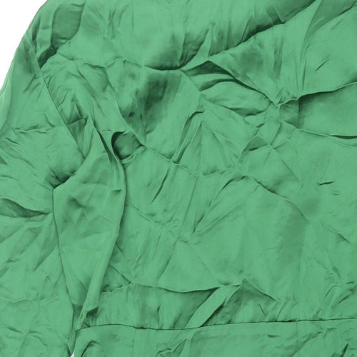 Zara Womens Green Polyester Shirt Dress Size S Collared Zip - Rouched Button