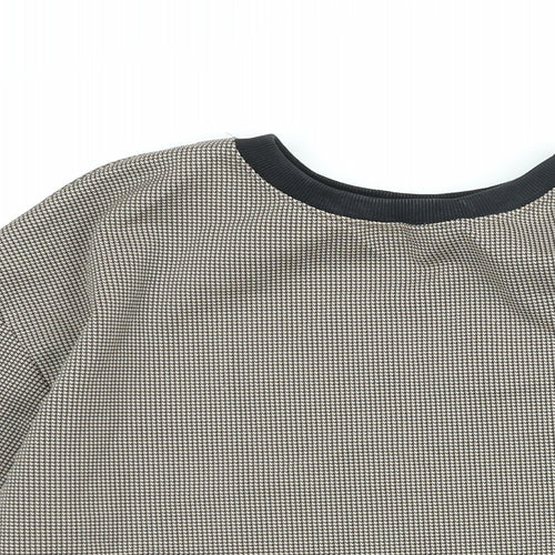 Zara Womens Black Check Polyester Basic Blouse Size S Round Neck - Cuff Strap Houndstooth