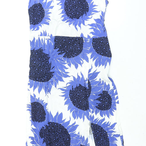 Warehouse Womens Blue Floral Viscose Shift Size 12 Round Neck Tie