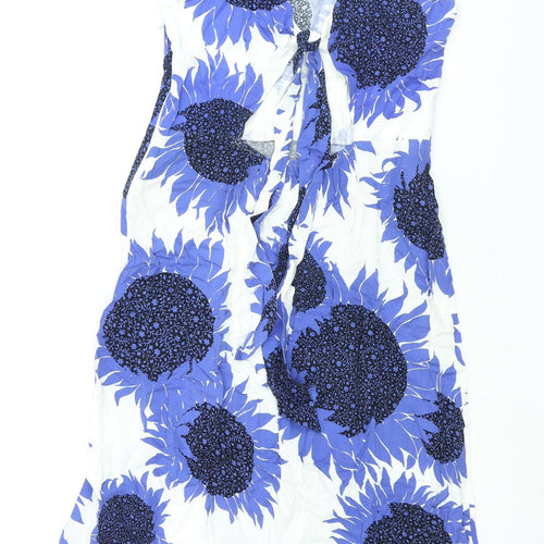 Warehouse Womens Blue Floral Viscose Shift Size 12 Round Neck Tie