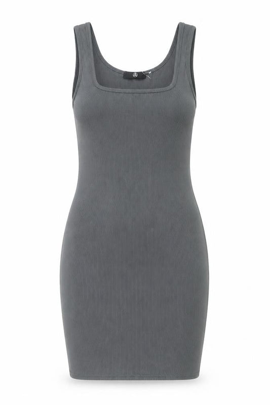 Front view of Missguided women’s grey polyester bodycon, size UK 10, scoop neck pullover