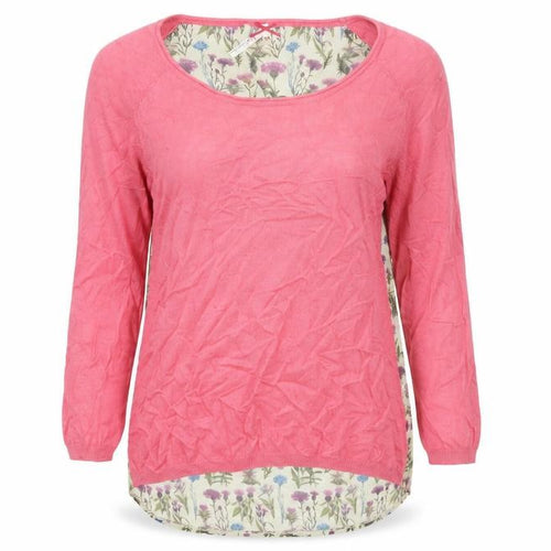 NEXT Womens Pink Round Neck Nylon Pullover Jumper Size M - Floral Back Print Semi Sheer