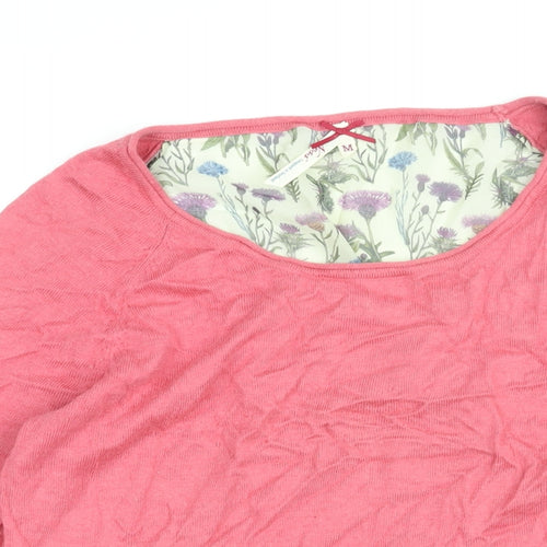 NEXT Womens Pink Round Neck Nylon Pullover Jumper Size M - Floral Back Print Semi Sheer