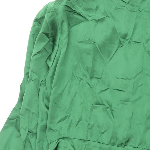 Zara Womens Green Polyester Shirt Dress Size M Collared Zip - Rouched Button
