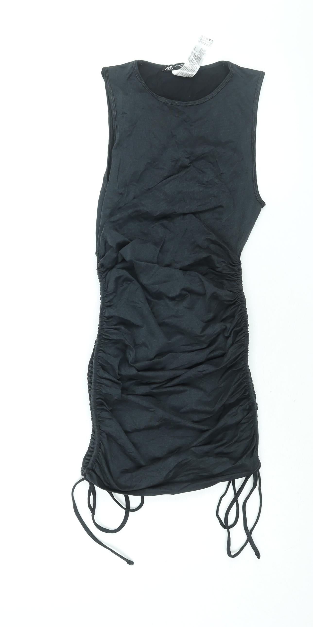 Zara Womens Black Polyamide Mini Size XS Round Neck Pullover - Drawstring