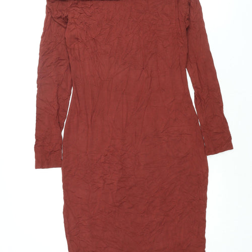 JustFab Womens Brown Viscose Bodycon Size M Off the Shoulder Pullover