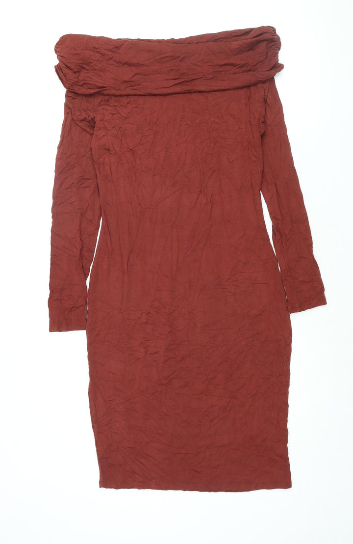 JustFab Womens Brown Viscose Bodycon Size M Off the Shoulder Pullover