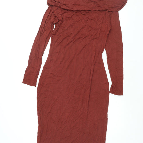 JustFab Womens Brown Viscose Bodycon Size M Off the Shoulder Pullover