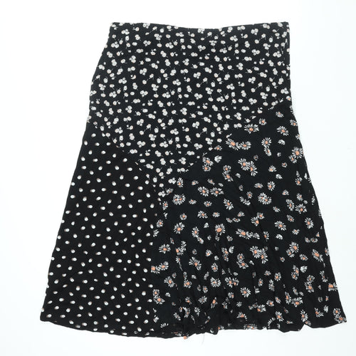 Bonmarché Womens Black Floral Viscose A-Line Skirt Size 22