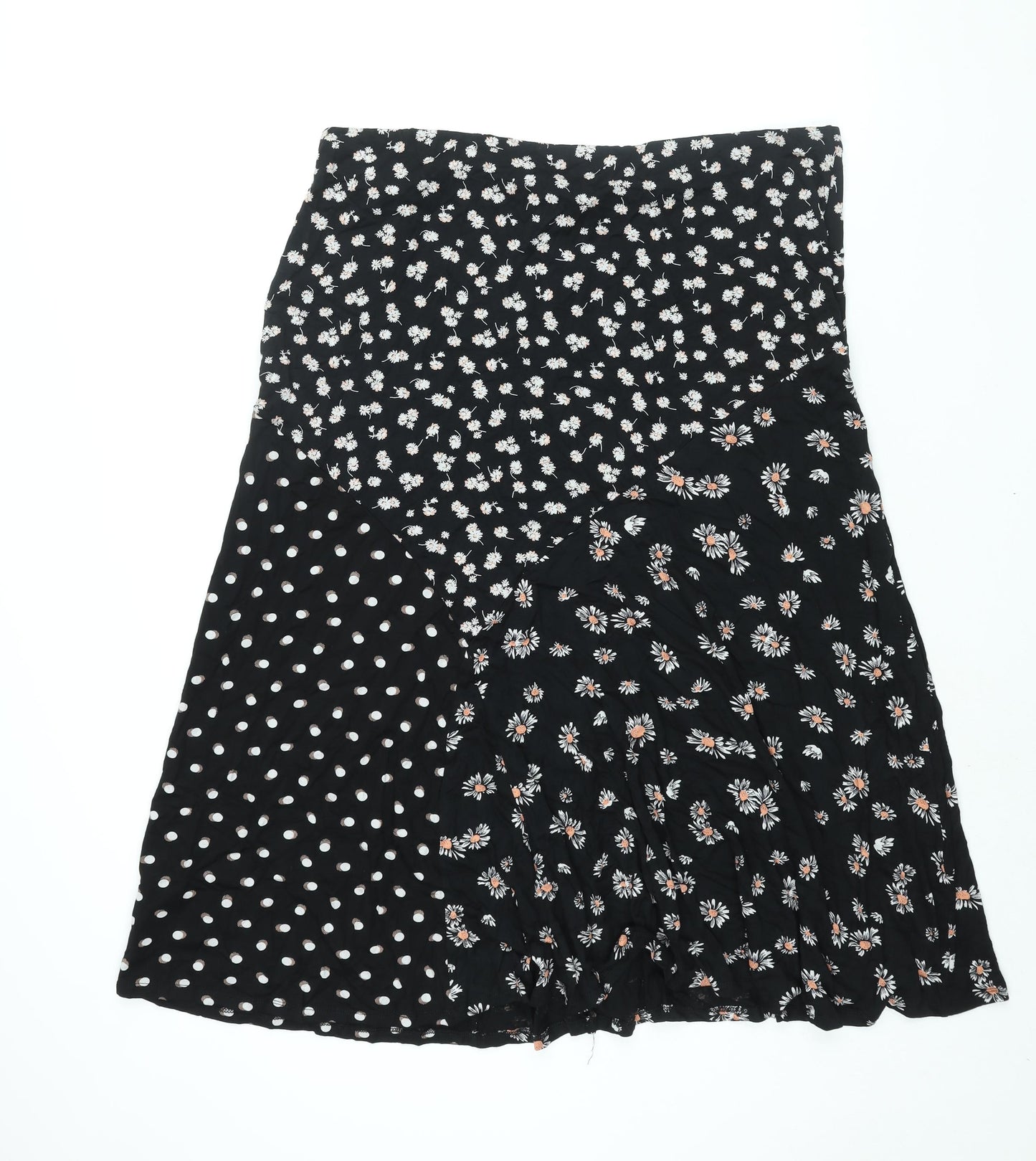 Bonmarché Womens Black Floral Viscose A-Line Skirt Size 22