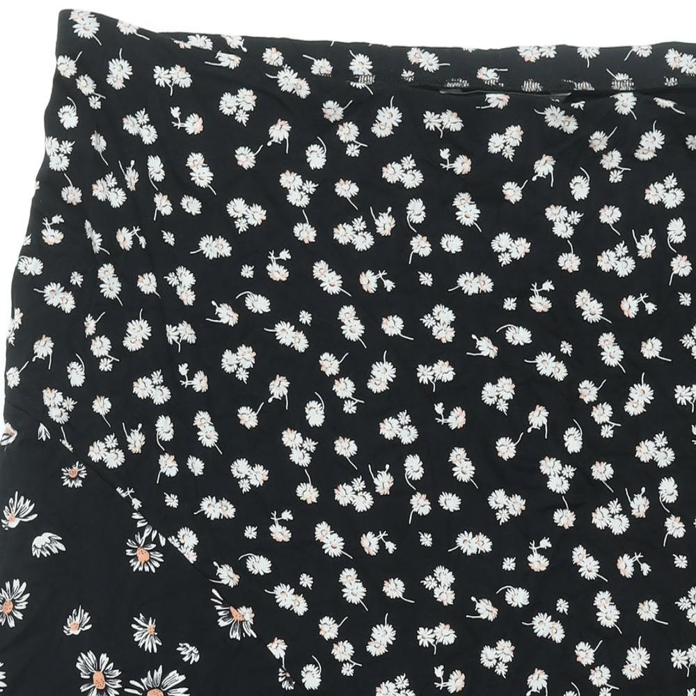 Bonmarché Womens Black Floral Viscose A-Line Skirt Size 22