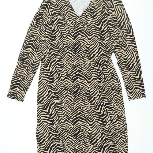 Marks and Spencer Womens Black Geometric Viscose Shift Size 16 V-Neck Pullover - Belted