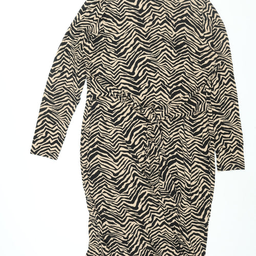 Marks and Spencer Womens Black Geometric Viscose Shift Size 16 V-Neck Pullover - Belted