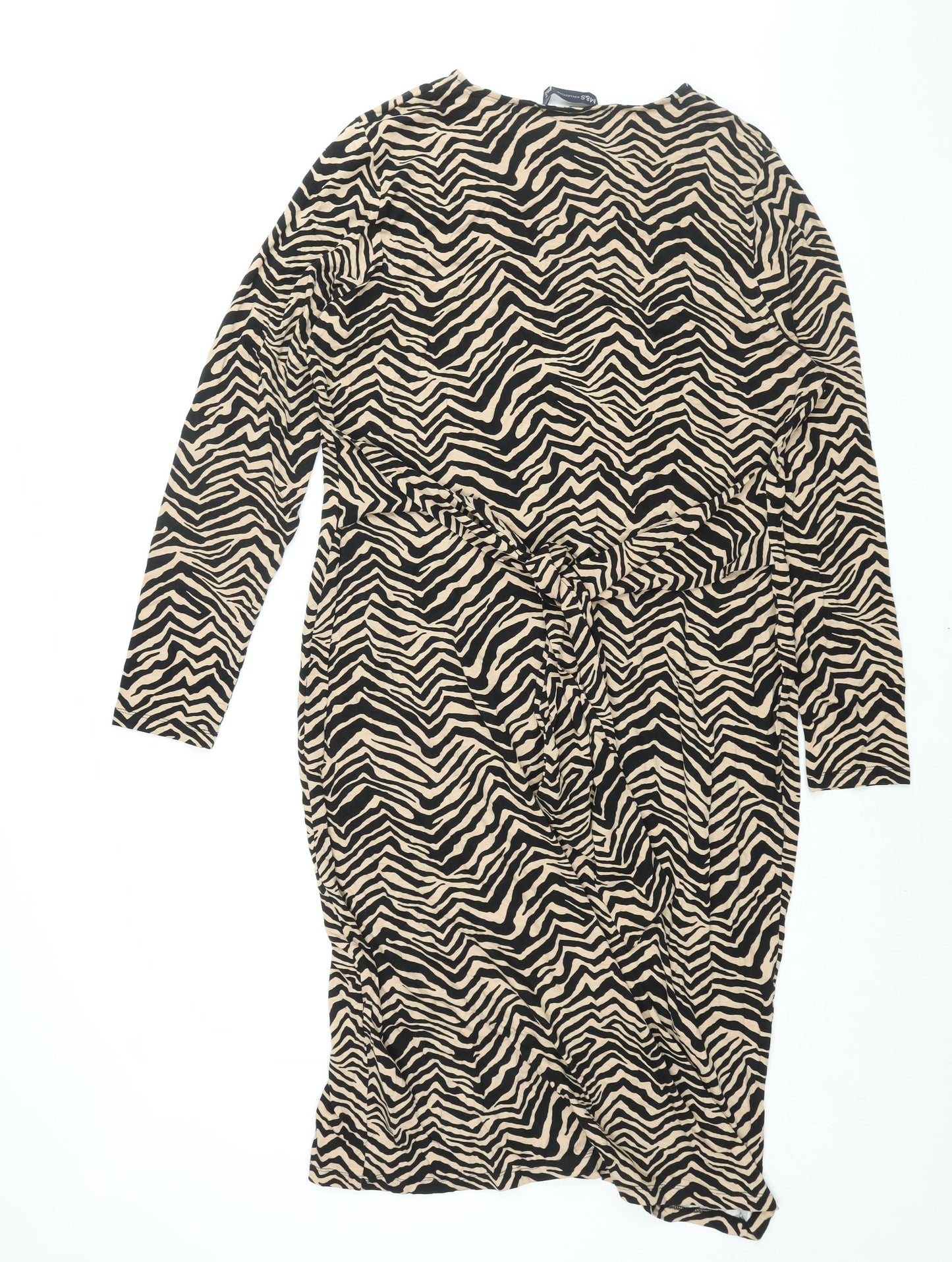Marks and Spencer Womens Black Geometric Viscose Shift Size 16 V-Neck Pullover - Belted
