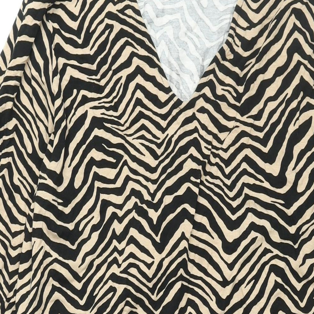 Marks and Spencer Womens Black Geometric Viscose Shift Size 16 V-Neck Pullover - Belted