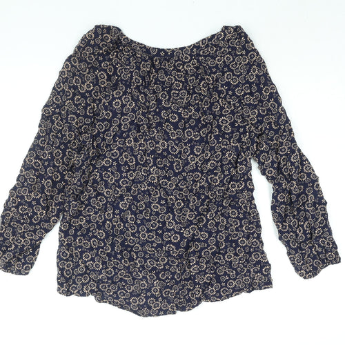 Dunnes Stores Womens Blue Geometric Viscose Basic Blouse Size 16 V-Neck