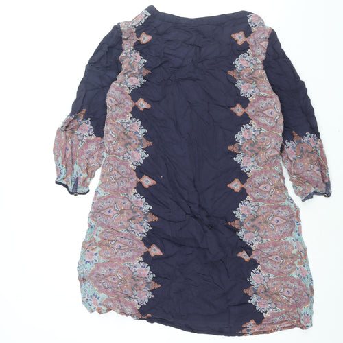 Indigo Womens Blue Modal Shift Size 12 Round Neck Button - Geometric Print