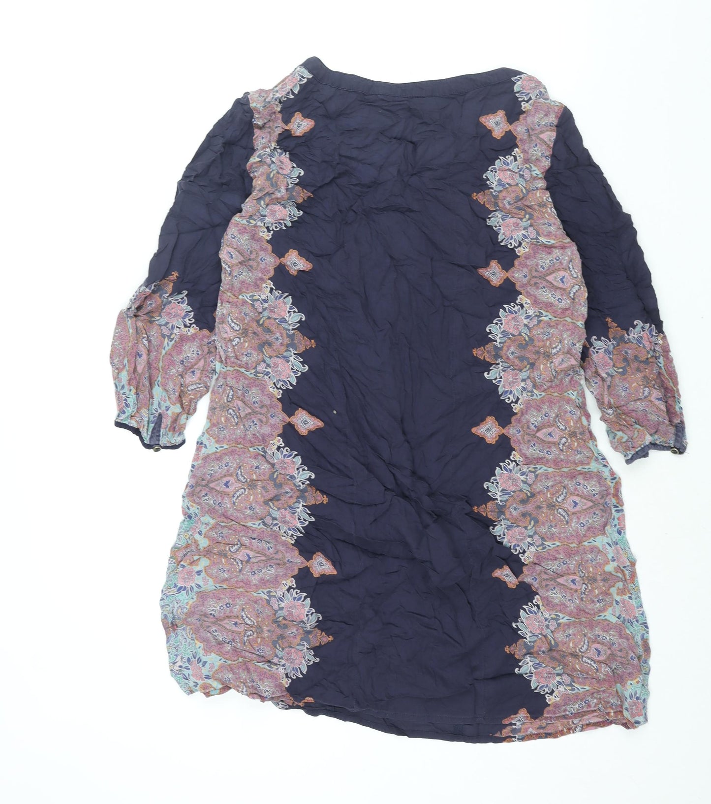 Indigo Womens Blue Modal Shift Size 12 Round Neck Button - Geometric Print