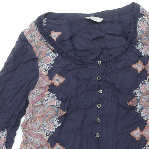 Indigo Womens Blue Modal Shift Size 12 Round Neck Button - Geometric Print