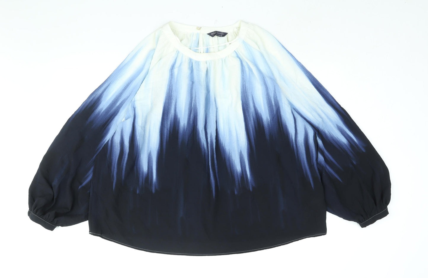 Marks and Spencer Womens Blue Geometric Polyester Basic Blouse Size 16 Round Neck