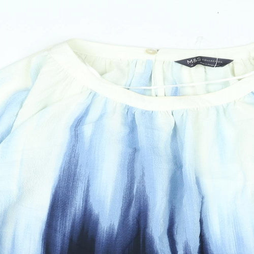 Marks and Spencer Womens Blue Geometric Polyester Basic Blouse Size 16 Round Neck