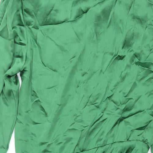 Zara Womens Green Polyester Shirt Dress Size M Collared Zip - Rouched Button