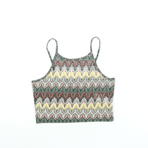 Topshop Womens Multicoloured Geometric Polyester Cropped Blouse Size 10 Scoop Neck