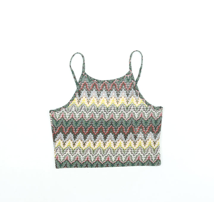 Topshop Womens Multicoloured Geometric Polyester Cropped Blouse Size 10 Scoop Neck