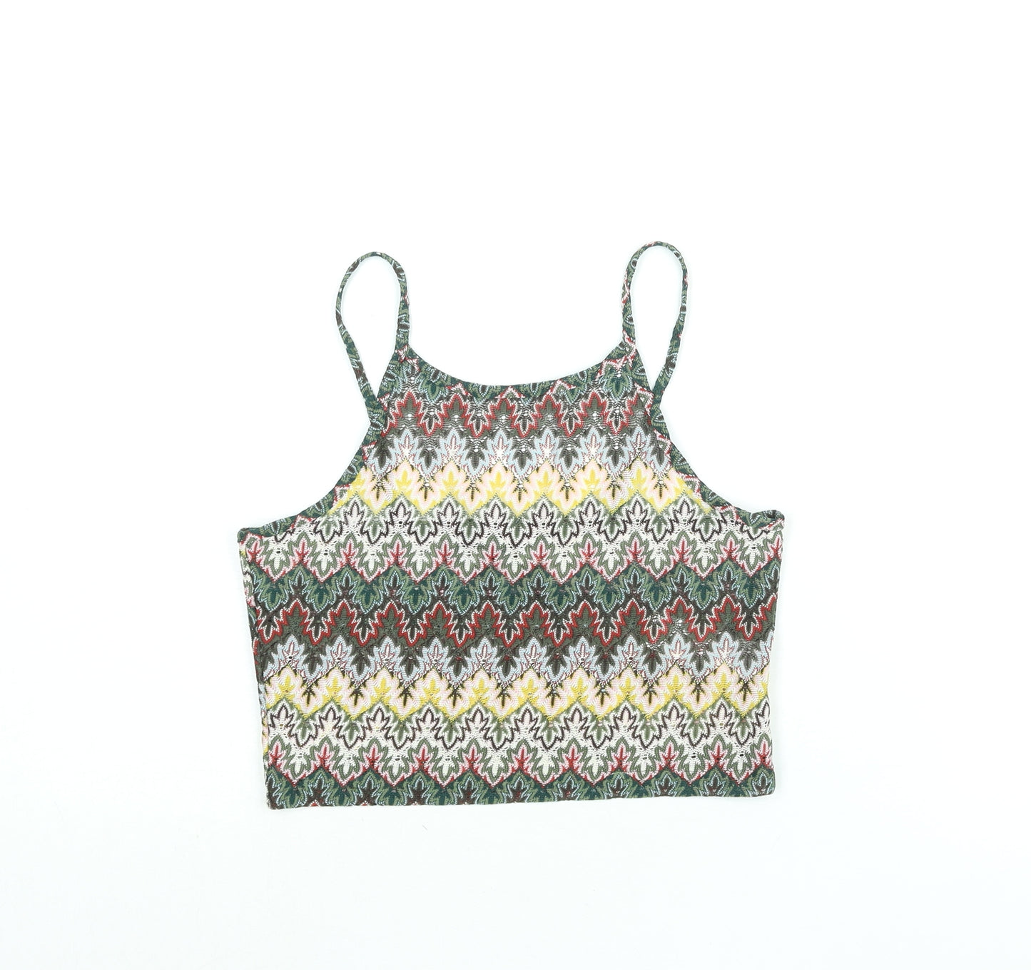 Topshop Womens Multicoloured Geometric Polyester Cropped Blouse Size 10 Scoop Neck