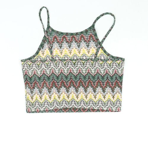 Topshop Womens Multicoloured Geometric Polyester Cropped Blouse Size 10 Scoop Neck