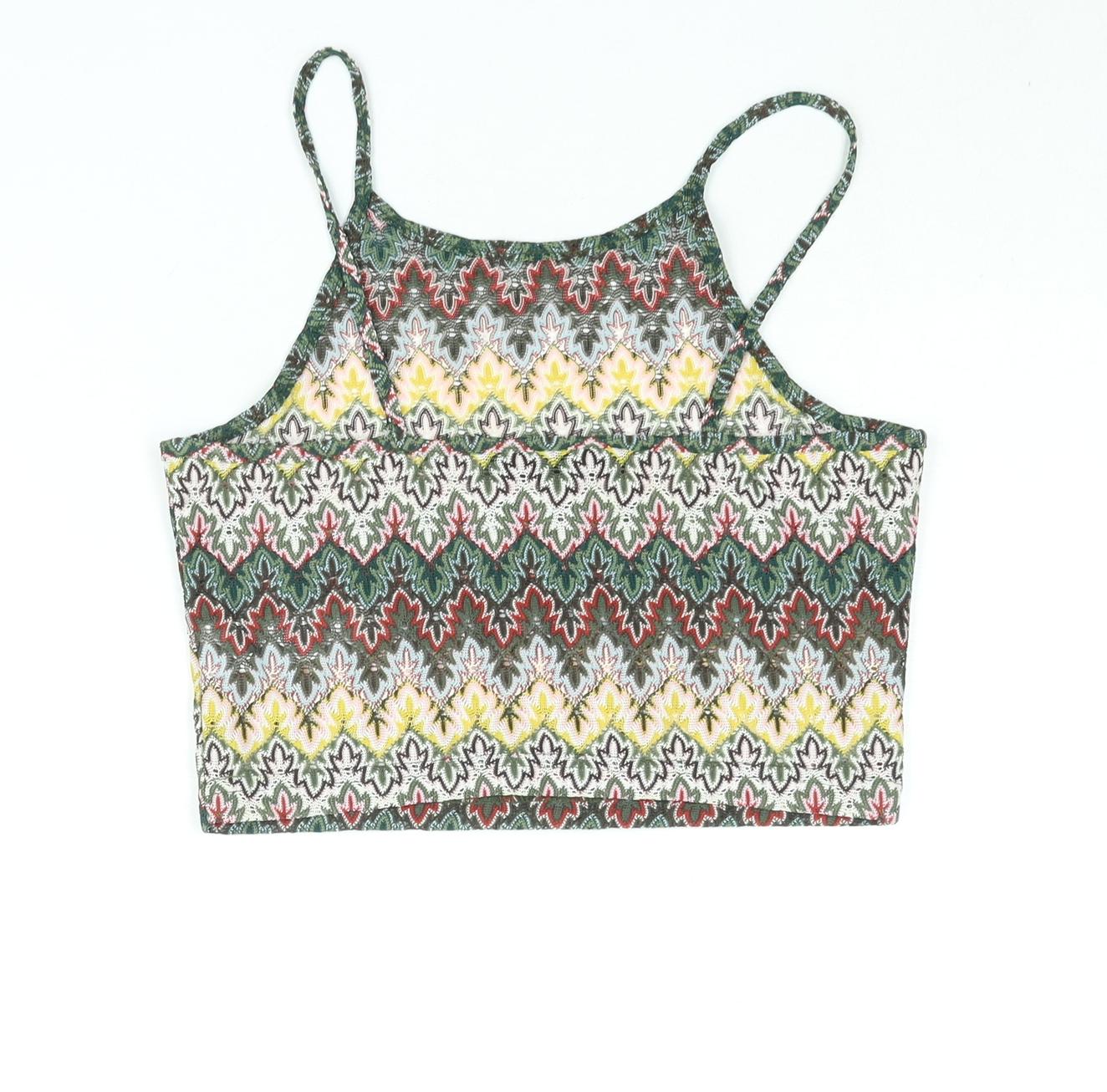 Topshop Womens Multicoloured Geometric Polyester Cropped Blouse Size 10 Scoop Neck