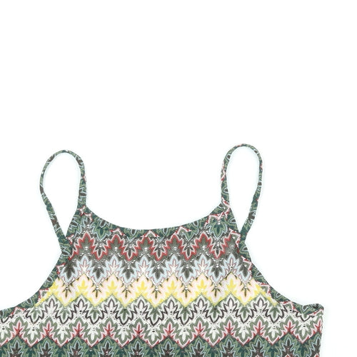 Topshop Womens Multicoloured Geometric Polyester Cropped Blouse Size 10 Scoop Neck