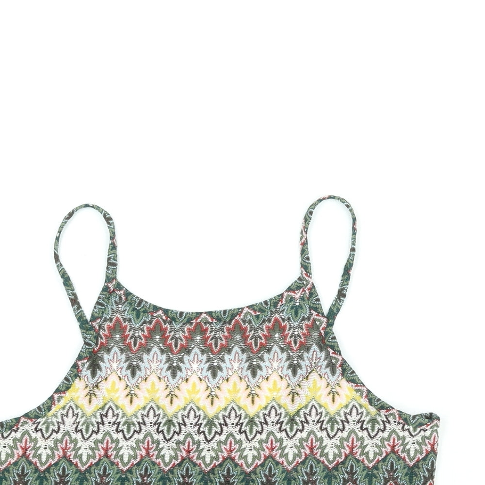 Topshop Womens Multicoloured Geometric Polyester Cropped Blouse Size 10 Scoop Neck