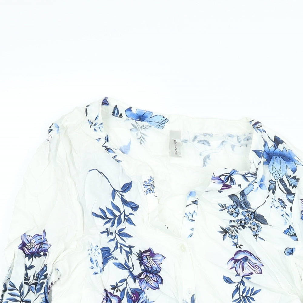 Soyaconcept Womens White Floral Viscose Basic Blouse Size S V-Neck