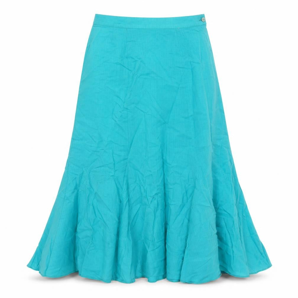 Front view of St Michael women’s blue wool trumpet skirt, size UK 14, zip