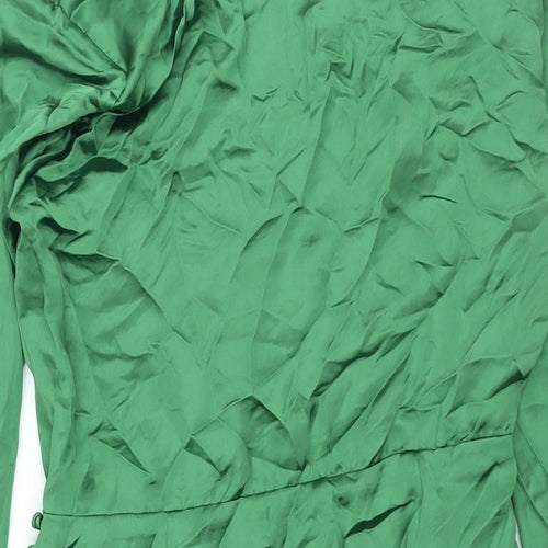 Zara Womens Green Polyester Shirt Dress Size S Collared Zip - Rouched Button