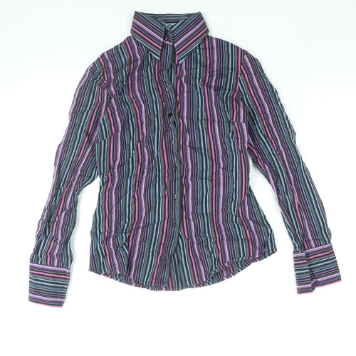 Massimo Womens Multicoloured Striped Cotton Basic Button-Up Size 8 Collared