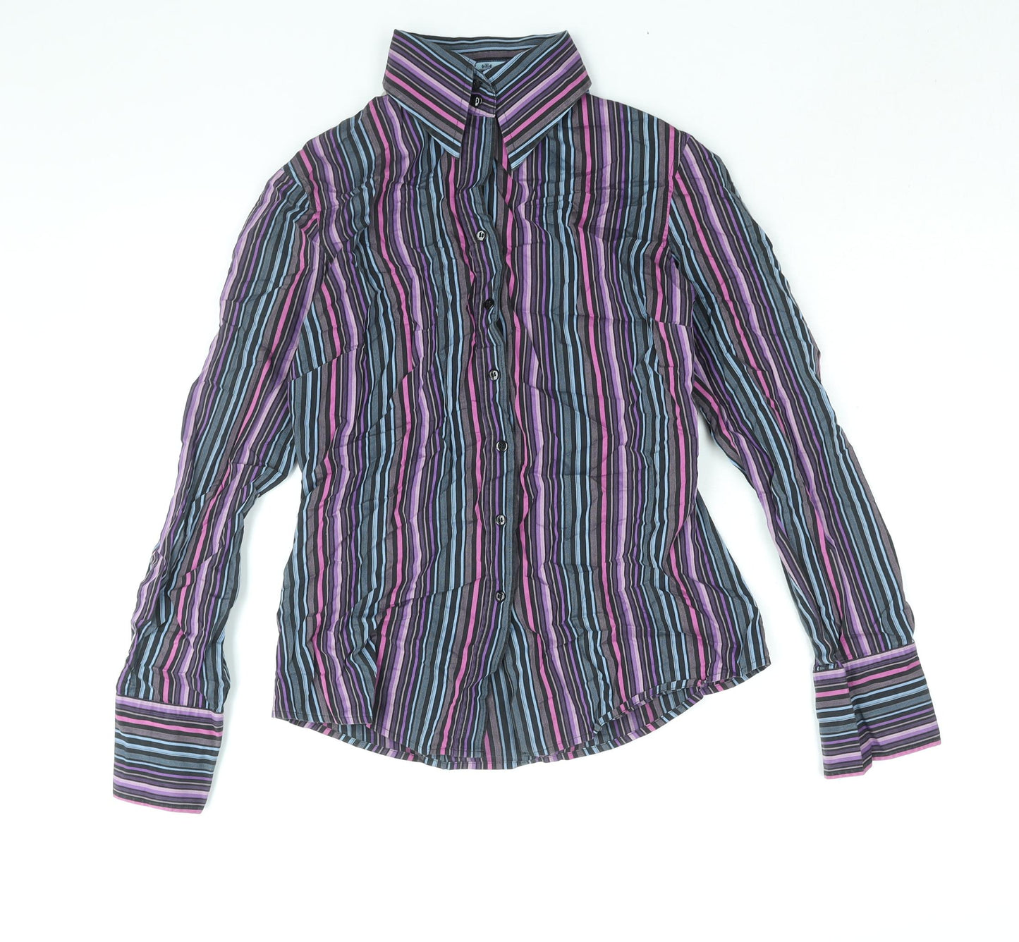 Massimo Womens Multicoloured Striped Cotton Basic Button-Up Size 8 Collared