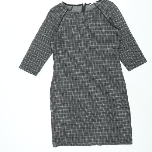EDC Womens Grey Check Polyester Shift Size M Round Neck Zip