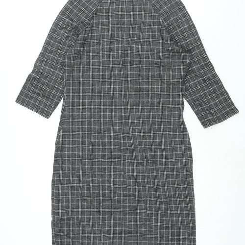 EDC Womens Grey Check Polyester Shift Size M Round Neck Zip
