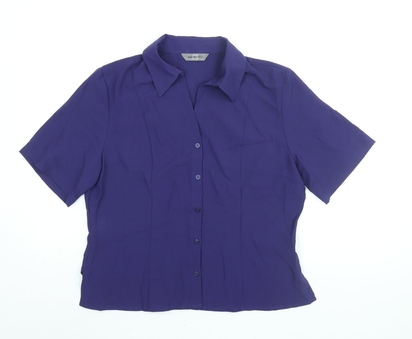 AMARANTO Womens Purple Polyester Basic Button-Up Size 16 Collared