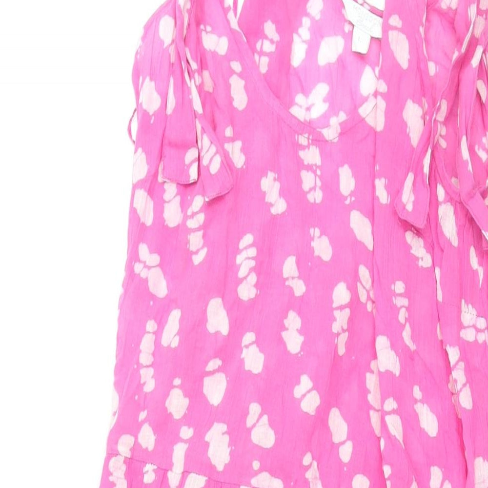 Monsoon Womens Pink Geometric Viscose Shift Size L Scoop Neck Tie