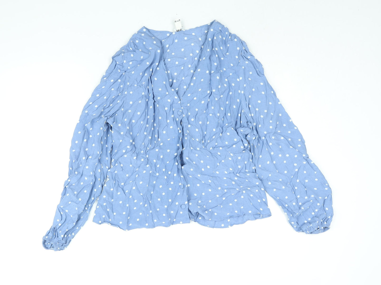 River Island Womens Blue Polka Dot Viscose Basic Blouse Size 16 V-Neck