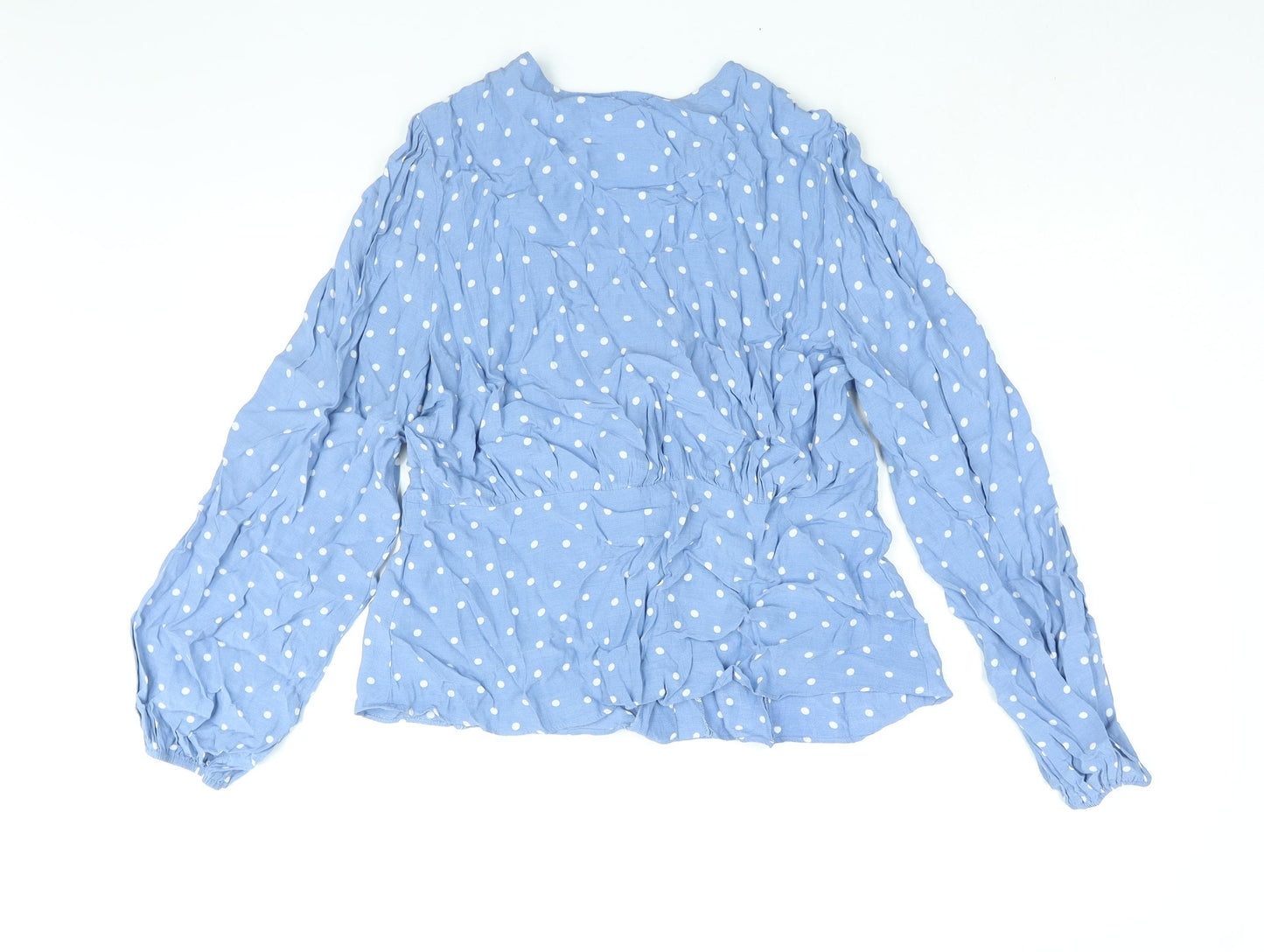 River Island Womens Blue Polka Dot Viscose Basic Blouse Size 16 V-Neck