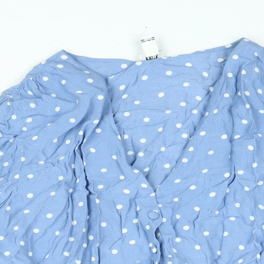 River Island Womens Blue Polka Dot Viscose Basic Blouse Size 16 V-Neck