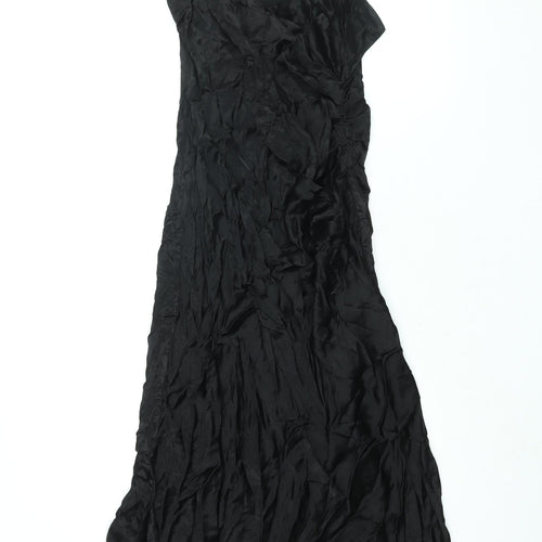 Stradivarius Womens Black Viscose Slip Dress Size L V-Neck Zip - Side Slit