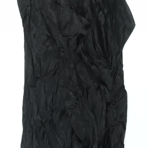 Stradivarius Womens Black Viscose Slip Dress Size L V-Neck Zip - Side Slit