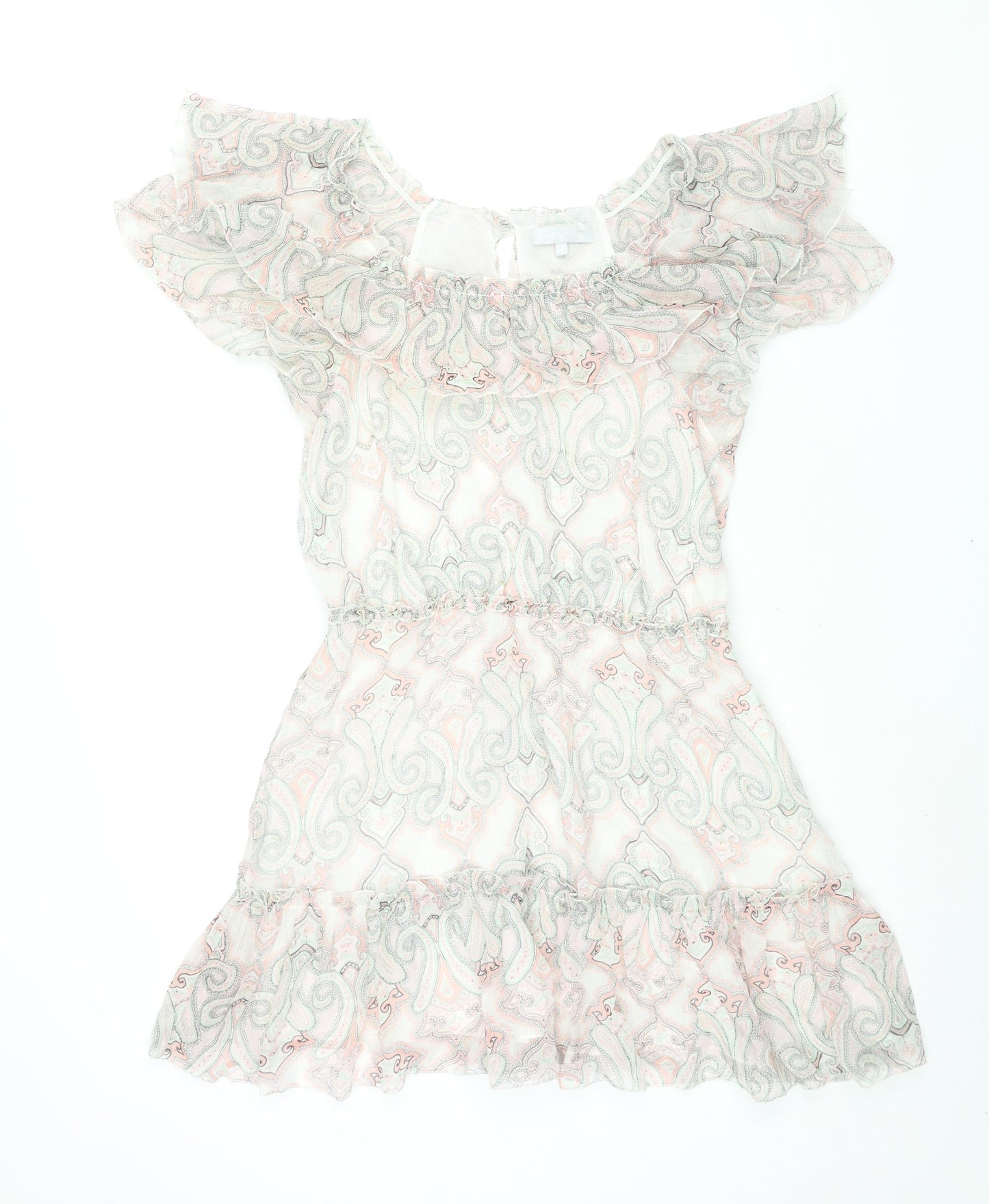 Red Herring Womens Multicoloured Geometric Polyester Shift Size 14 Scoop Neck Button - Frill