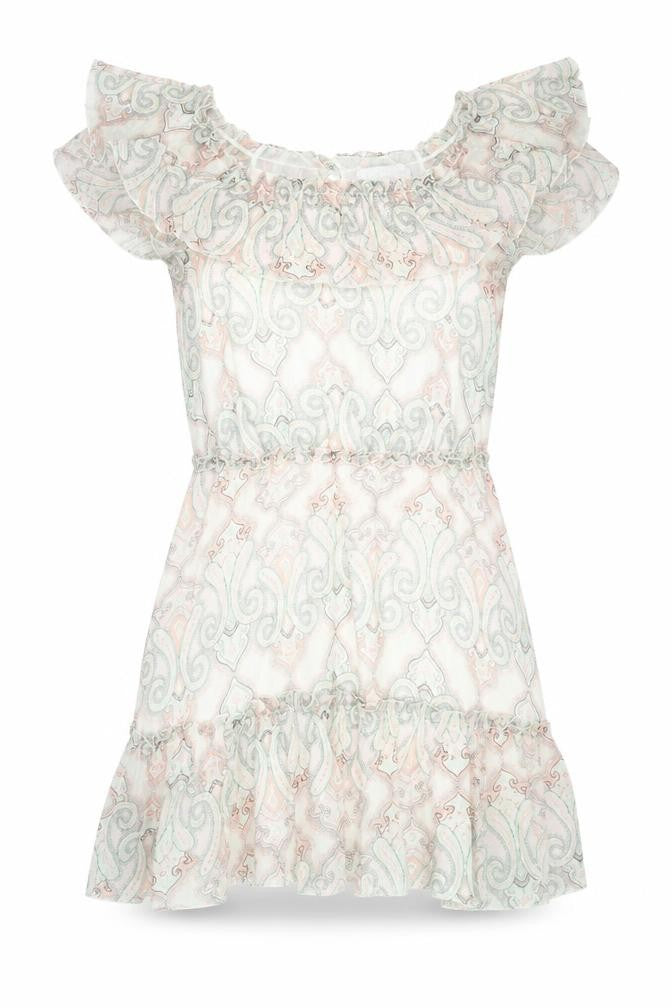 Front view of Red Herring women’s multicoloured geometric polyester shift, size UK 14, scoop neck button - frill