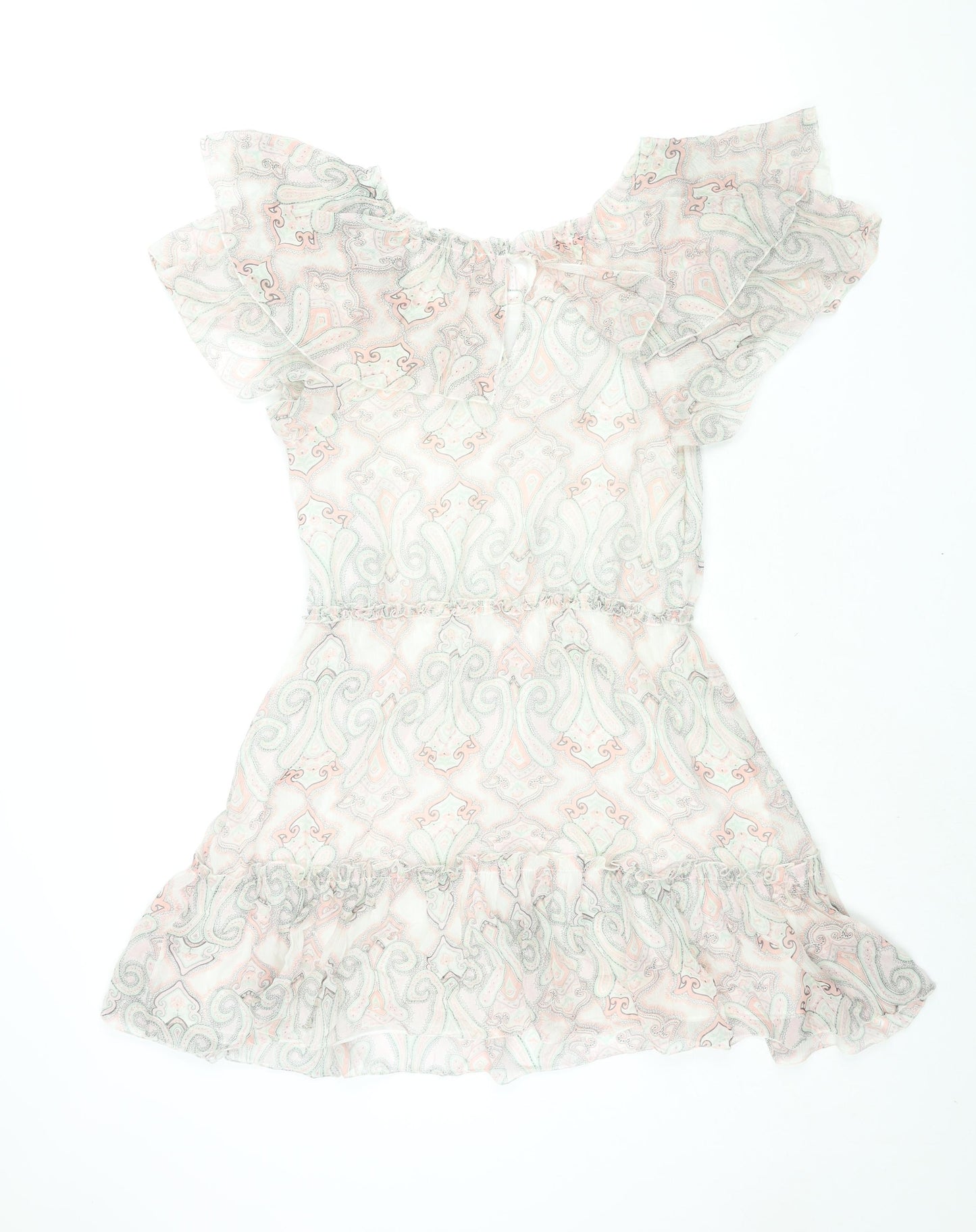 Red Herring Womens Multicoloured Geometric Polyester Shift Size 14 Scoop Neck Button - Frill